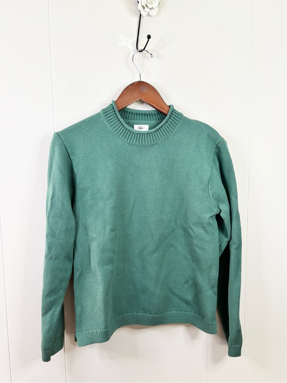J Crew green classic mockneck knit sweater size SM new cotton blend - Picture 2 of 6